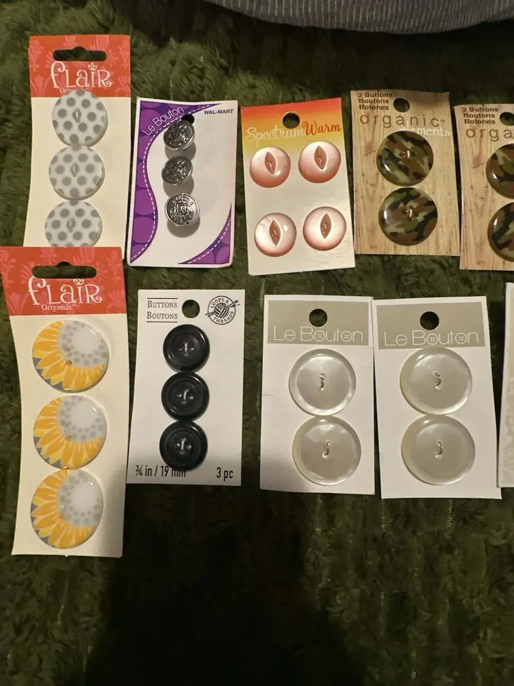Lot Mixed Sewing Buttons, Various Brands Including Flair, LaMode, and Le Bouton